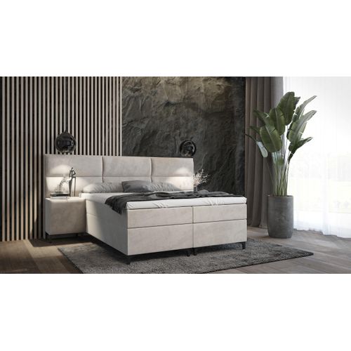 SALES LEADER Boxspringbett MONACO 120x200 cm Polsterbett mit zwei Bettkästen, Komplett-Set mit Matratze und Topper (4cm), Graphit, Bett Stoff JASMINE 96