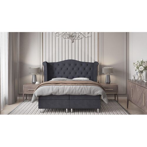 SALES LEADER Boxspringbett RIO 160x200 cm Polsterbett mit zwei Bettkästen, Komplett-Set mit Matratze und Topper (4cm), Graphit, Bett Stoff JASMINE 96