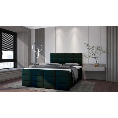 SALES LEADER Boxspringbett ANKARA 120x200 cm Polsterbett mit zwei Bettkästen, Komplett-Set mit Matratze und Topper (4cm), Dunkelgrün, Bett Stoff ELEMENT 12