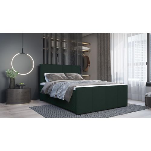 SALES LEADER Boxspringbett DUBLIN 120x200 cm Polsterbett mit zwei Bettkästen, Komplett-Set mit Matratze und Topper (4cm), Dunkelgrün, Bett Stoff SZTRUKS P14