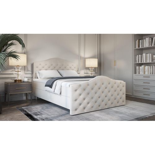 SALES LEADER Boxspringbett STOCKHOLM 120x200 cm Polsterbett mit zwei Bettkästen, Komplett-Set mit Matratze und Topper (4cm), Beige, Bett Stoff JASMINE 21