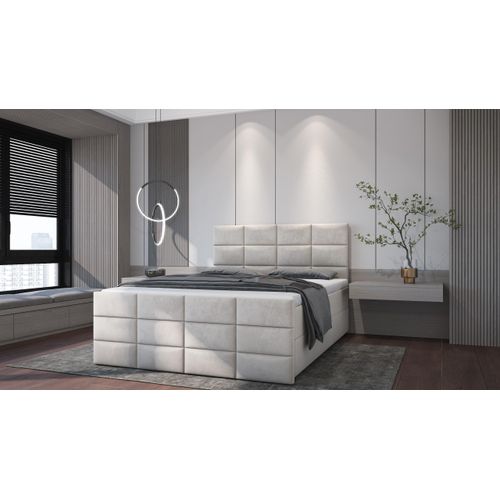 SALES LEADER Boxspringbett ANKARA 120x200 cm Polsterbett mit zwei Bettkästen, Komplett-Set mit Matratze und Topper (4cm), Beige, Bett Stoff JASMINE 21