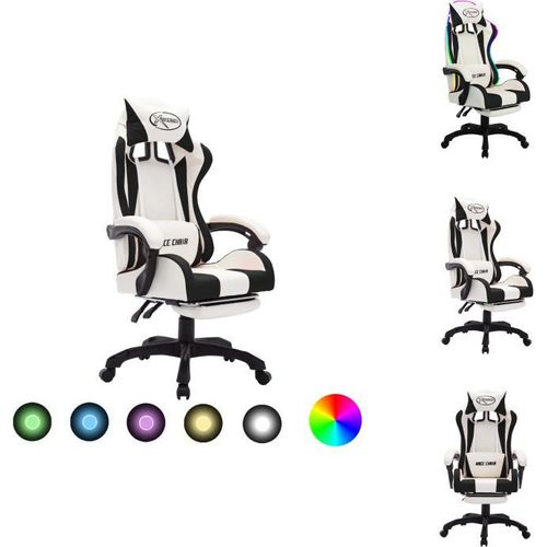 vidaXL Gaming-Stuhl mit RGB LED-Leuchten Schwarz und Weiß Kunstleder - Bürostühle