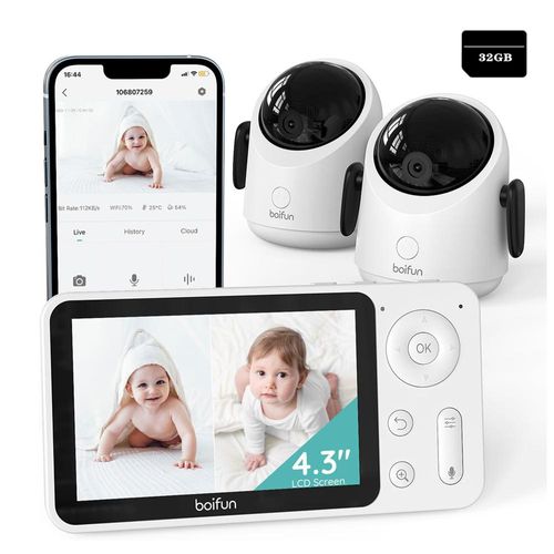 Boifun Babyphone mit 2 Kameras und App, Split-Screen-Ansicht, 4,3