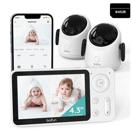 Boifun Babyphone mit 2 Kameras und App, Split-Screen-Ansicht, 4,3