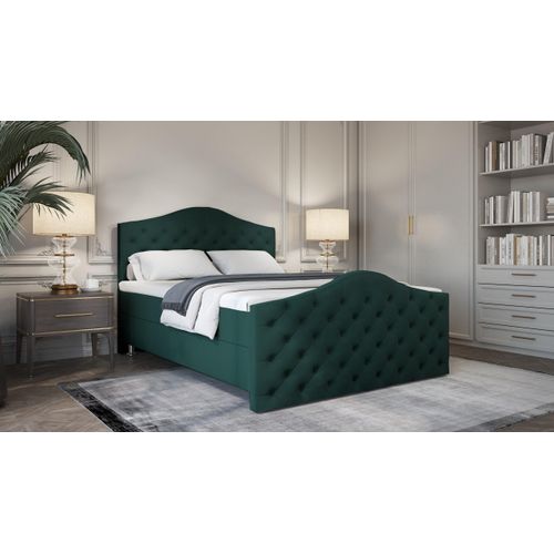 SALES LEADER Boxspringbett STOCKHOLM 200x200 cm Polsterbett mit zwei Bettkästen, Komplett-Set mit Matratze und Topper (4cm), Dunkelgrün, Bett Stoff ELEMENT 20