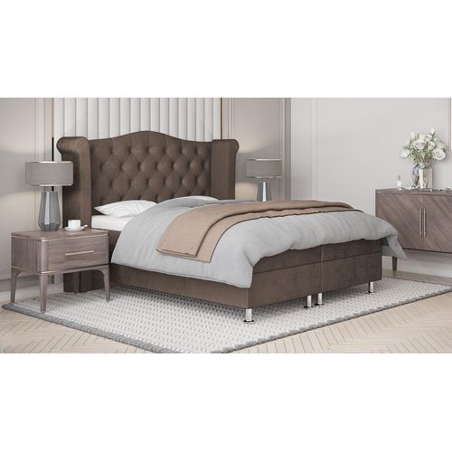 SALES LEADER Boxspringbett RIO 160x200 cm Polsterbett mit zwei Bettkästen, Komplett-Set mit Matratze und Topper (4cm), Braun, Bett Stoff JASMINE 27
