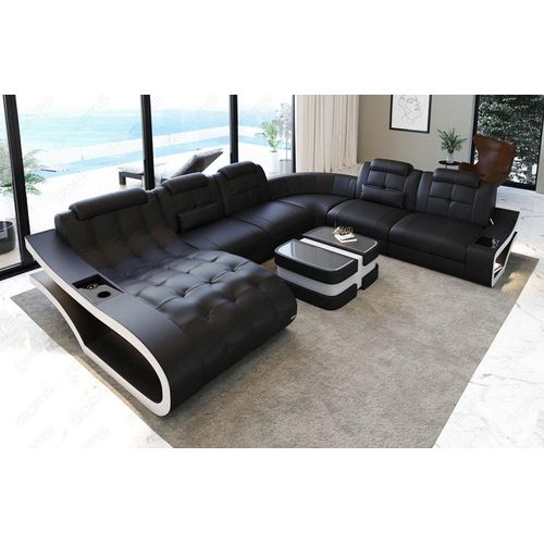 Leder Wohnlandschaft Elegante XXL Premium Kunstleder