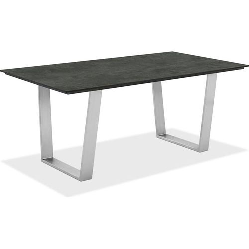 Gartentisch Noha 220x95 Tischplatte HPL Graphit Trapezkufe Edelstahl gebürstet