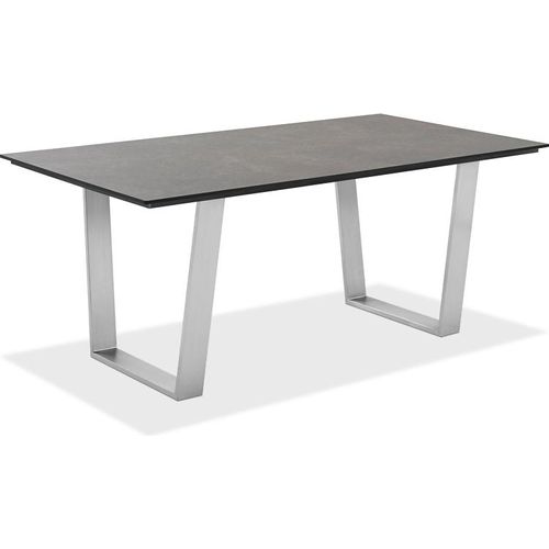 Gartentisch Noha 160x95 Tischplatte HPL Granit Trapezkufe Edelstahl gebürstet