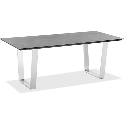 Gartentisch Noha 160x95 Tischplatte HPL Beton Trapezkufe Edelstahl gebürstet