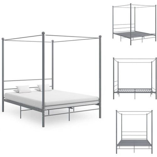 vidaXL Himmelbett Grau Metall 160x200 cm - Betten & Bettgestelle