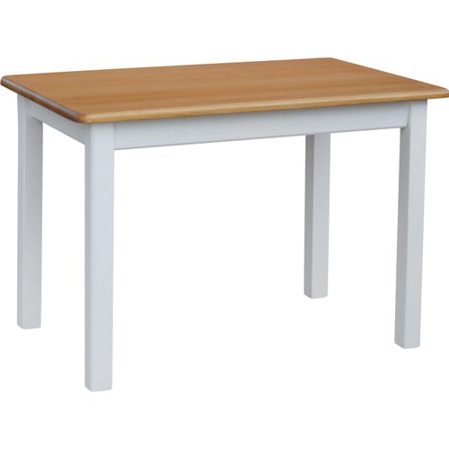 Weißer Tisch aus massivem Kiefernholz mit Tischplatte in der Farbe Alder 100 x 60 cm