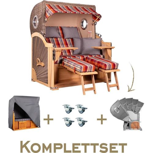 Strandkorb Komplettset Baltikum Teak Bullauge PE Grey Dessin 584