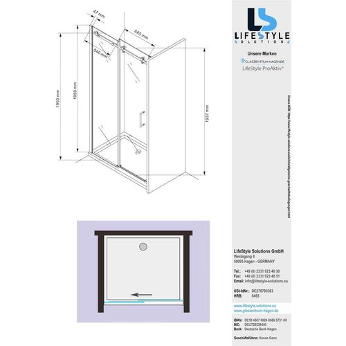 Glaszentrum Hagen - 125x195cm Duschschiebetür - ESG Glas