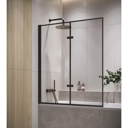 Badewanne Medal 120x140cm links schwingend - 5mm mit Nano-Beschichtung drehend Duschschirm schwarz Profil Badschirm