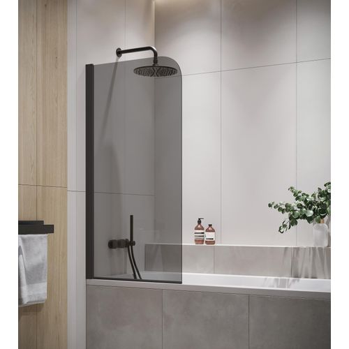 Badewanne Torino 5mm mit Nanobeschichtung 600 x 1400cm - Schwarz Rauchglas - Duschwand Duschabtrennung Badewannenaufsatz