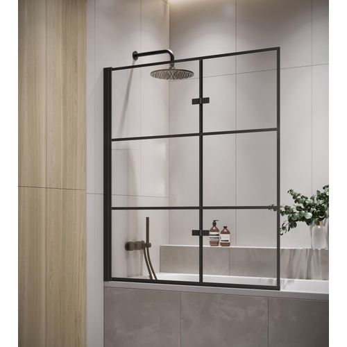 Badewanne Berkan 100x140cm - 5mm mit Nano-Beschichtung drehend Duschschirm schwarz Profil Badschirm