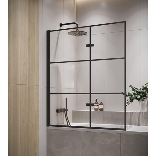 Badewanne Berkan 110x140cm - 5mm mit Nano-Beschichtung drehend Duschschirm schwarz Profil Badschirm