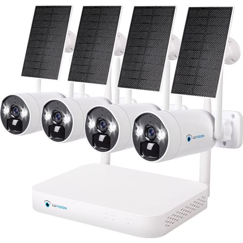 LUVISION Dual WLAN Solar Akku Überwachungssystem 10 Kanal NVR 4MP Überwachungskamera Mikrofon Cloud (Versandrückläufer)