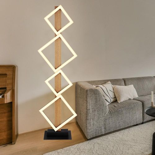 LED Stehlampe, Metall, schwarz, Quadrate, Holzoptik, H 103cm