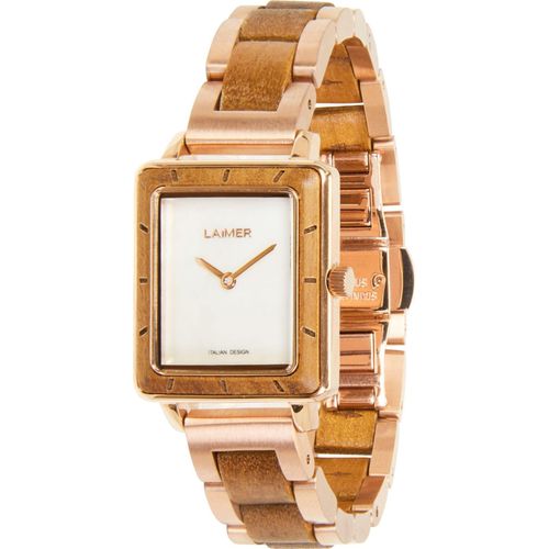 LAiMER Uhr Damen 0188 Orelia Teakholz, Edelstahl rosé vergoldet, Perlmutt