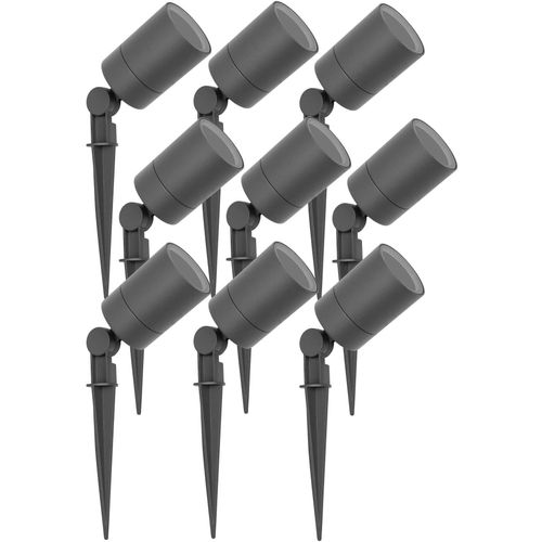 Ledvion 9er Pack LED Gartenstrahler, Aluminium Antraciet, IP65, GU10 Fassung, 1 Meter Kabel, LED-Strahler, LED-Gartenstrahler für Draußen