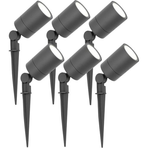 Ledvion 6er Pack LED Gartenstrahler, Aluminium Anthrazit, IP65, 5W, 6500K, 1 Meter Kabel, LED-Strahler, LED-Gartenstrahler für Draußen