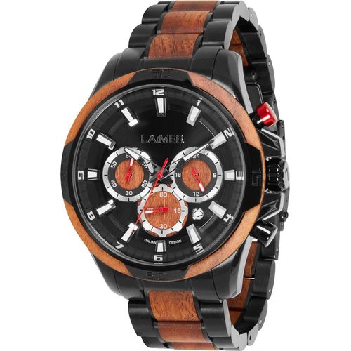 LAiMER Uhr Herren 0194 Neo Nussbaumholz, Chronograph, Edelstahl schwarz