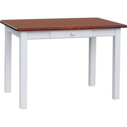 Weißer Tisch mit Schublade aus massivem Kiefernholz mit Tischplatte in der Farbe Calvados 100 x 60cm