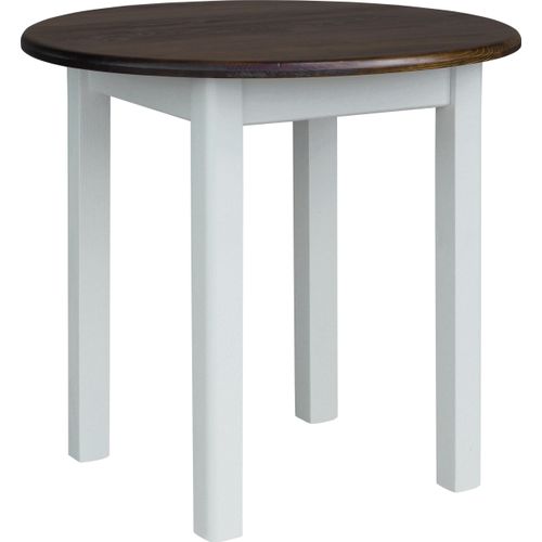 Weißer Runder Tisch aus massivem Kiefernholz mit Tischplatte in der Farbe Nuss 90 cm