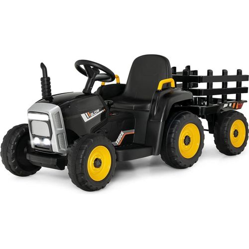 Traktor mit Abnehmbarem Anhänger, Elektrotraktor mit LED-Licht & Musik & Fernbedienung, Kindertraktor mit max. Tragfähigkeit von 30 kg, Aufsitztraktor für Kinder ab 3 Jahren (Schwarz)
