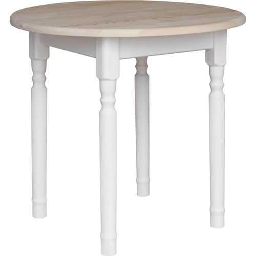 Weißer Runder Tisch II aus massivem Kiefernholz mit unlackierter Tischplatte 90 cm