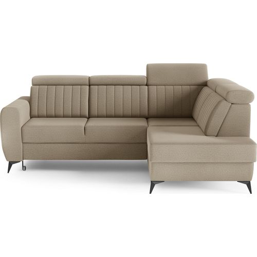 Couch für Wohnzimmer, Samstoff, Ecksofa mit Schlaffunktion und Bettkasten, Schlafsofa, Sofagarnitur, L Sofa Eckcouch L-Form Wohnlandschaft mit Bettfunktion - Ecksofa MOSTA II Beige (Element 06) - Rechts