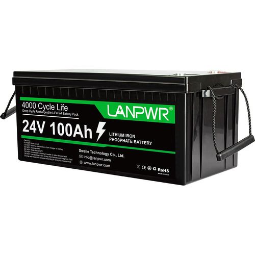 LANPWR 100Ah LiFePO4 Lithium Batterie, 24V 2560Wh Akku mit 100A BMS, 4000+ tiefe Zyklen, Unterstützung in Serie/Parallelschaltung für Solaranlage, Backup Strom, Camping, Wohnmobil, Elektroboot, Off-Grid