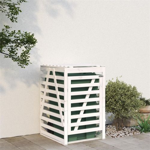Mülltonnenbox weiß 84x90x128,5 cm, Holzlattendesign, gut belüftet, massives Kiefernholz