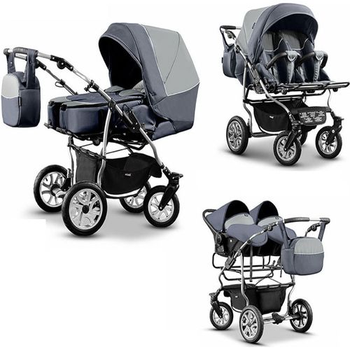 Zwillingskinderwagen 4 in 1 City Twin inkl. Autositze - 15 Teile - in 19 Farben