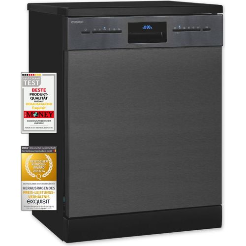 Exquisit Geschirrspüler GSP9614-030B inox-az | Spülmaschine 60 cm | Maßgedecke: 14 | Aquastop | Auto Türöffner | Restlaufzeiten Anzeige | Standgerät
