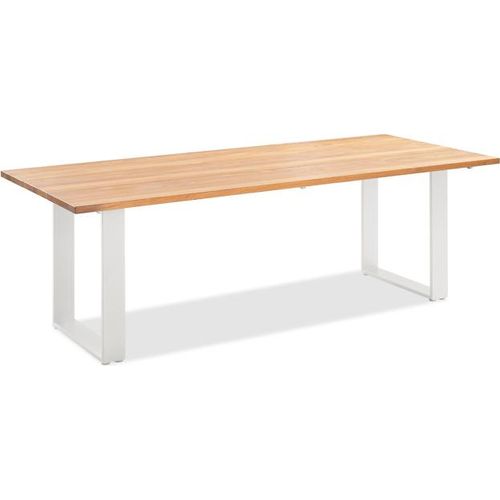 Gartentisch Noha 200x95 Tischplatte Teak recycelt Profilkufe Aluminium Ivory