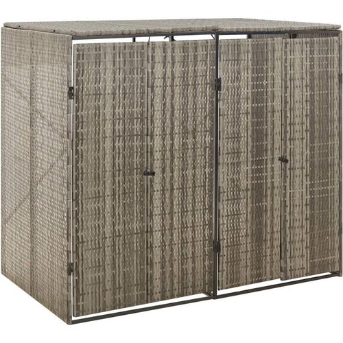 Mülltonnenbox aus pulverbeschichtetem Polyrattan-Stahl, 2 Tonnen, grau, 140 x 80 x 117 cm