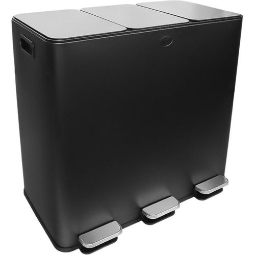 Buxibo Mülleimer Mülltrennung 60 Liter – Mülleimer mit Pedalen & Griffen – Treteimer/Mülleimer/Mülleimer – 3x20L – Schwarz