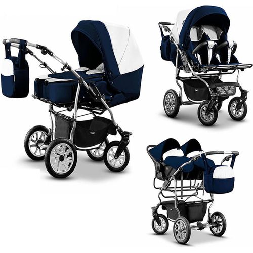 Zwillingskinderwagen 4 in 1 City Twin inkl. Autositze - 15 Teile - in 19 Farben