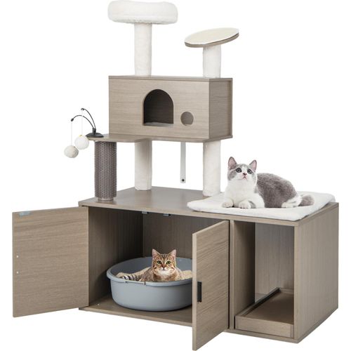 COSTWAY Kratzbaum mit Katzenklo und Höhle, 2-in-1 Katzenbaum, Kletterbaum, 95x55,5x132cm