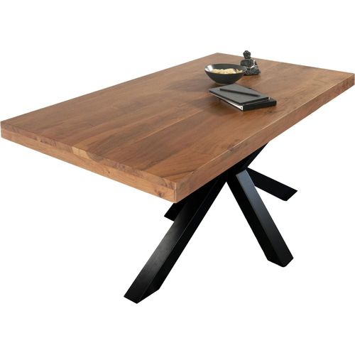 Esstisch Akazie Nussbaum 120 x 80 cm massiv gerade Kanten Spider-Gestell schwarz RIO