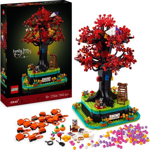LEGO Ideas Familienbaum, Stammbaum Modellbausatz für Erwachsene, Home-Deko fürs Wohnzimmer, kreatives Foto-Geschenk für Mama und Papa, Ständer für Fotos und Souvenirs 21346