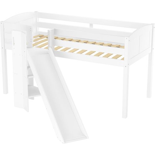Schönes Spielbett für Kinder mit Rutsche 90x200 Kiefer weiß V-60.21W-09Federleisten
