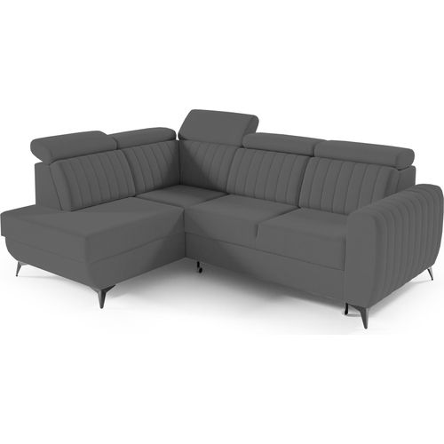 Couch für Wohnzimmer, Samstoff, Ecksofa mit Schlaffunktion und Bettkasten, Schlafsofa, Sofagarnitur, L Sofa Eckcouch L-Form Wohnlandschaft mit Bettfunktion - Ecksofa MOSTA II Dunkelgrau (Castel 93) - Links