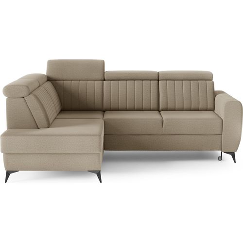 Couch für Wohnzimmer, Samstoff, Ecksofa mit Schlaffunktion und Bettkasten, Schlafsofa, Sofagarnitur, L Sofa Eckcouch L-Form Wohnlandschaft mit Bettfunktion - Ecksofa MOSTA II Beige (Element 06) - Links