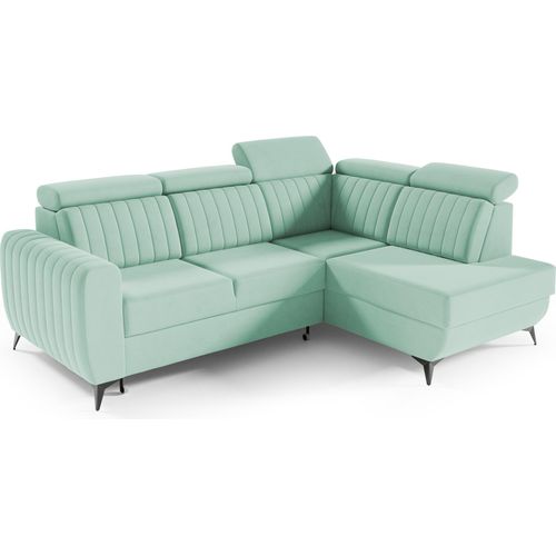 Couch für Wohnzimmer, Samstoff, Ecksofa mit Schlaffunktion und Bettkasten, Schlafsofa, Sofagarnitur, L Sofa Eckcouch L-Form Wohnlandschaft mit Bettfunktion - Ecksofa MOSTA II Mintgrün (Castel 34) - Rechts