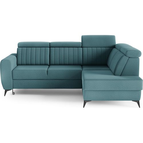 Couch für Wohnzimmer, Samstoff, Ecksofa mit Schlaffunktion und Bettkasten, Schlafsofa, Sofagarnitur, L Sofa Eckcouch L-Form Wohnlandschaft mit Bettfunktion - Ecksofa MOSTA II Blau (Element 21) - Rechts